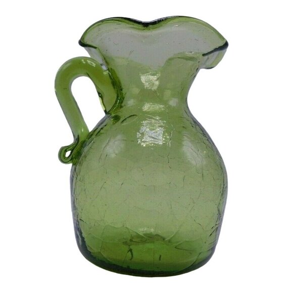 Jamestown VA Green Crackle Glass Pitcher Handle Vintage Decorative Piece - Picture 2 of 5